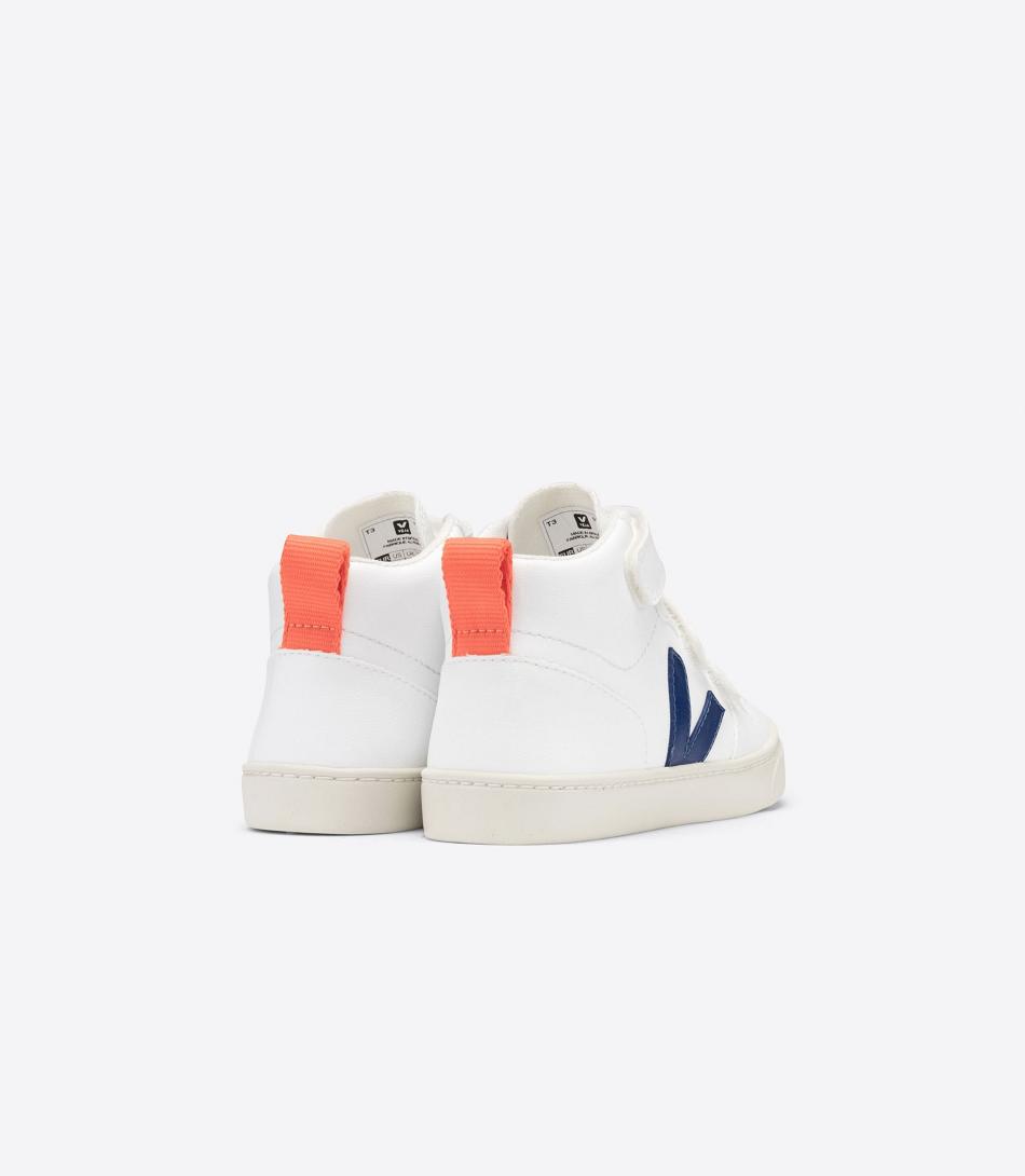 Kids Veja V-10 Mid Cwl Cobalt Orange Fluo Vegan Blanche | FRQAV78112